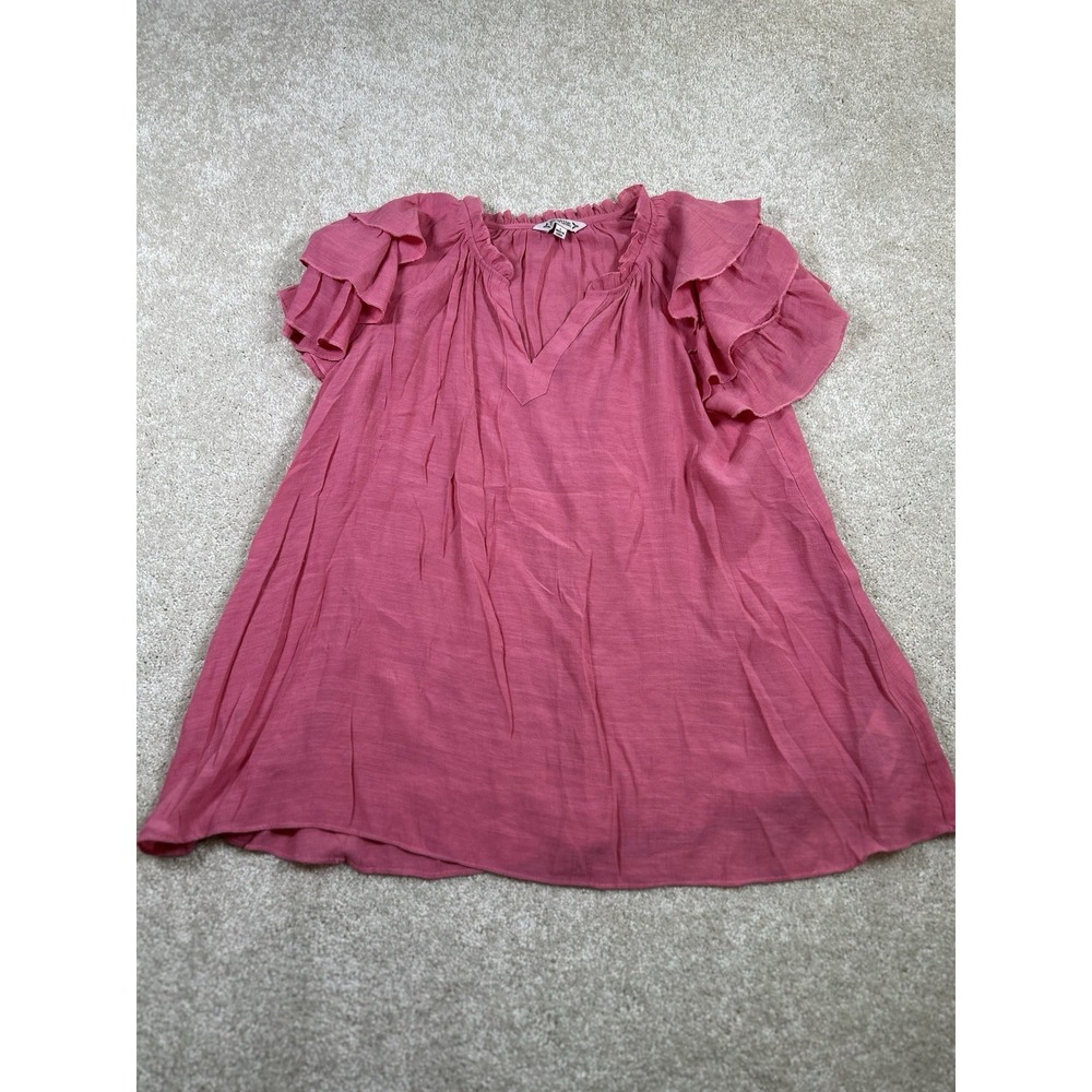 Nanette Leopre Womens L V-Neck Flutter Ruffle Tunic Boho Pink Soft Girl Fairy